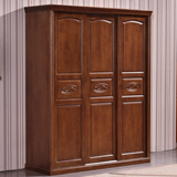 现代中式实木推拉滑门衣柜  三门橡胶木移门衣柜  两门趟门大衣橱