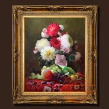 花开富贵竖幅玄关卧室餐厅欧式装饰画纯手绘牡丹花卉水果油画002