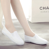 一字牌护士鞋白色平底透气工作鞋女士春夏季布鞋美容鞋圆头小白鞋