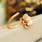 韩版玫瑰金花朵戒指 女 气质开口指环 彩金钛钢尾戒 简约学生饰品