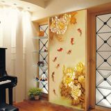 3D立体中式牡丹九鱼图整张玄关走廊过道壁纸壁画客厅电视背景墙纸