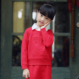 新款女童毛衣套头羊毛针织衫儿童衬衫领假两件纯色韩版女童打底衫