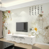 中式字画电视背景墙鸟鸣涧无缝整张大型壁画定制素雅墙布壁纸壁布