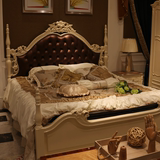 欧式家具 美式卧室实木真皮床 法式田园大床 简美牛皮雕花双人床