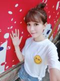 2016夏韩版通勤可爱直筒圆领纯色黑色白色笑脸卡通印花短袖T恤女