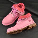 粉色粉红色马丁靴原单正品女短靴子真皮头层牛皮圆头前系带矮筒靴