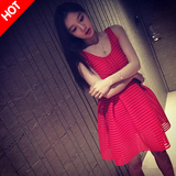 韩国代购明星同款2016夏装新款女装大红蓬蓬连衣裙中长性感裙子潮