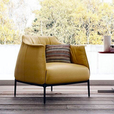 北欧宜家单人沙发椅现代简约客厅沙发小户型休闲咖啡厅真皮沙发
