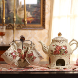 高档欧式陶瓷花茶茶具套装 过滤 花茶壶套装加热底座 水果茶具