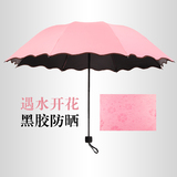 韩国创意两用女士防紫外线黑胶折叠防晒遮太阳伞遇水开花晴雨伞