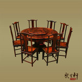 老挝大红酸枝圆餐桌1.38十件套官帽椅套装带转盘交趾黄檀家具正品