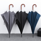 日本复古实木手柄自动长柄伞超大雨伞三人 男士简约纯色商务伞
