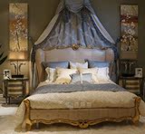 欧式实木金箔大床新古典真皮奢华太子床1.8米双人床成人婚床定制