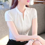 白色雪纺衫职业衬衫女短袖 夏装韩版修身工作服女士工装学生衬衣