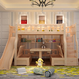 实木子母床多功能书桌床二胎儿童双层床梯柜上下铺床带滑梯高低床