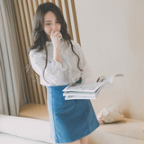 2016秋装韩版女装气质白衬衣百搭宽松灯笼袖衬衫纯棉长袖打底上衣