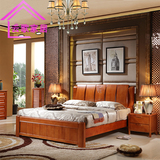 好质量现代床简约床中式床家具全实木床 橡木床1.8米 双人床1.5米