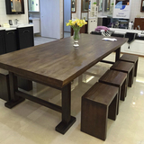美式复古全实木餐桌凳子组合简约家用餐厅桌饭桌长方形桌椅大板桌