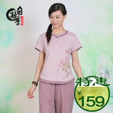 【买二送一】木棉道夏短袖手绘棉麻中国民族风唐装女士上衣18381