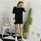夏季新款韩国学生纯色短袖宽松打底衫POLO翻领中长款T恤女连衣裙