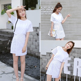 2016夏季新款韩版时尚条纹两件套装裙女上衣a字裙套裙子休闲百搭