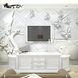 现代简纺背景墙天鹅大型壁画卧室3d墙纸粘客厅玄关浪漫立体视觉