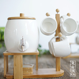 隅。送礼陶瓷茶具套装带水龙头含竹架子杯架北欧创意家居茶壶水具