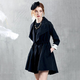 XG品牌正品 黑色风衣女 中长款秋款裙摆型宽松外套XB308017A390