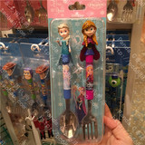 香港迪士尼代购 冰雪奇缘安娜艾莎公主 卡通餐具儿童叉子勺子套装