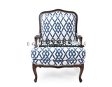 美式欧式实木单人沙发 蓝色格子条纹麻布老虎椅 书房休闲书椅定制