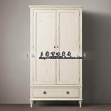美式欧式卧室家具 白色实木做旧衣柜法式复古双开门简约柜子定制