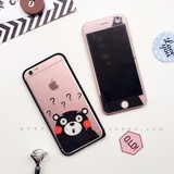 日本小熊iphone6全屏钢化膜6s前后钢化膜6plus钢化闪粉卡通钢化