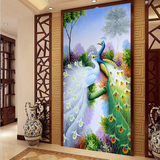 正品蒙娜丽莎十字绣新款客厅风景挂画精准印花孔雀开屏图玄关2米
