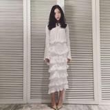 韩代裙，烧花纱白色层层蛋糕半身裙，白色全弧线裙型长半裙长裙