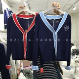 16年韩国东大门订单秋季女装新款V领撞色字母长袖针织开衫外套潮