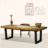 美式现代铁艺电脑桌实木办公桌简易会议桌铁艺长餐桌写字台书桌子