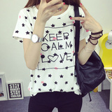 夏天韩版新款2016字母星星印花宽松短袖女装T恤大码显瘦学院风潮