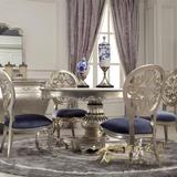 新古典实木雕花餐桌椅组合欧式金色大圆桌美式饭桌酒店大堂风水台