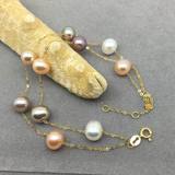 仙临海珠宝—100%18K黄金双排手链-天然混彩珍珠手链-满天星手链