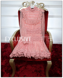 澳洲贵妇品牌宫廷风高档订制粉色蕾丝水溶贴花修身名媛长袖连衣裙