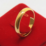 铜镀24K金光面戒指男可调大小光板开口戒指女仿黄金沙金结婚饰品
