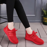 秋季情侣男女鞋韩版红色平底网面运动鞋女跑步鞋低帮休闲鞋女学生