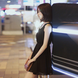 2016夏装新款韩版女装修身雪纺连衣裙无袖气质短款收腰显瘦A字裙