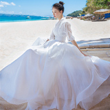 白色气质女神仙女裙宫廷复古大摆长裙马尔代夫度假高腰修身沙滩裙