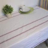 白色红条纹桌布日式布艺台布全棉清新防尘布特价盖布长方形餐桌布