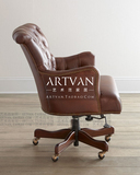 艺术范高端定制美式写字椅真皮老板椅实木旋转椅家用办公椅订做