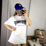 韩版新款夏季宽松显瘦卡通米奇字母图案火焰圆领女T恤中长款短袖