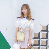 2016夏季新款韩版蕾丝花边拼接一字领露肩吊带上衣女纯棉白色衬衣