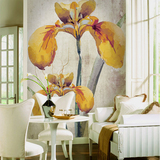 欧式手绘玄关壁纸复古油画花卉客厅背景墙纸墙布个性创意定制壁画