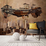 复古个性飞船创意壁纸手绘艺术涂鸦大型壁画客厅卧室电视背景墙纸